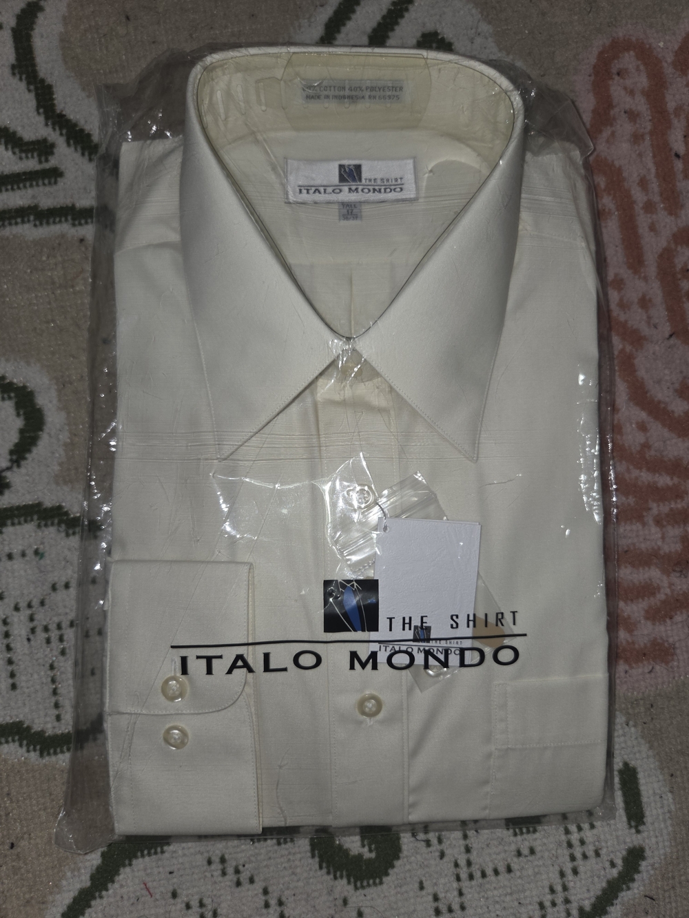 Italo Mondo Men’s Cream Dress Shirt – Classic Long Sleeve Tall 17 36-37